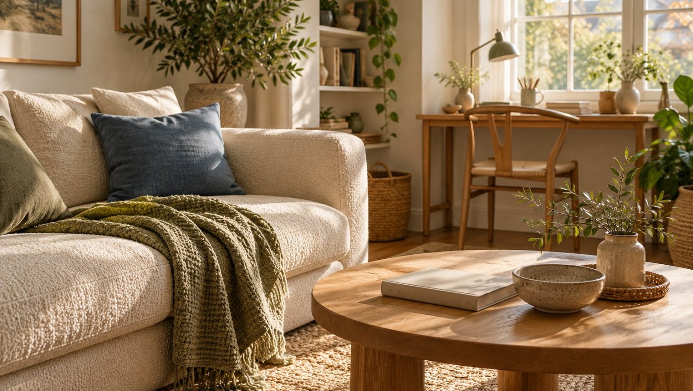An editorial scene of a calm, organized living space