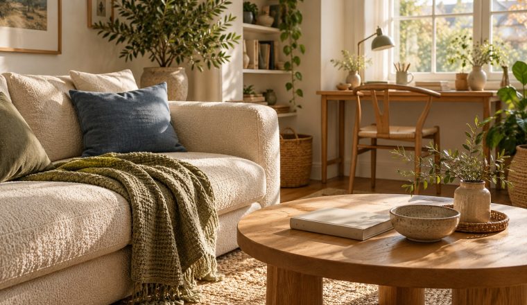 An editorial scene of a calm, organized living space
