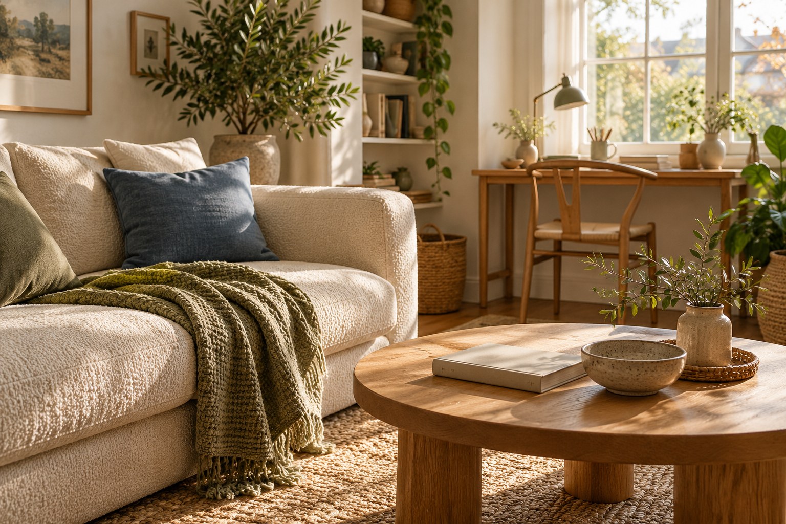 An editorial scene of a calm, organized living space
